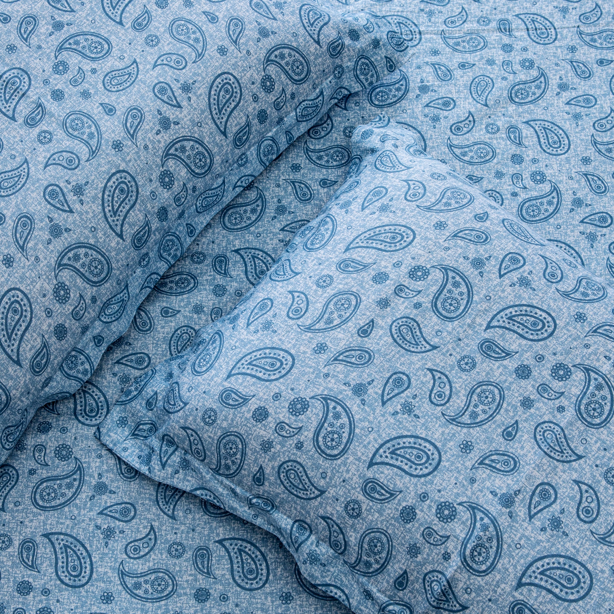 Blue Paisley - Super King Size Fitted Cotton Bedsheet with two matching pillow covers