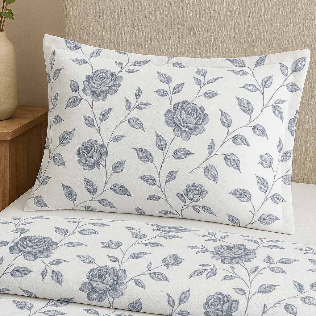 Grey Flowers - 600 TC Cotton Bedsheet Set with Two Pillow Covers