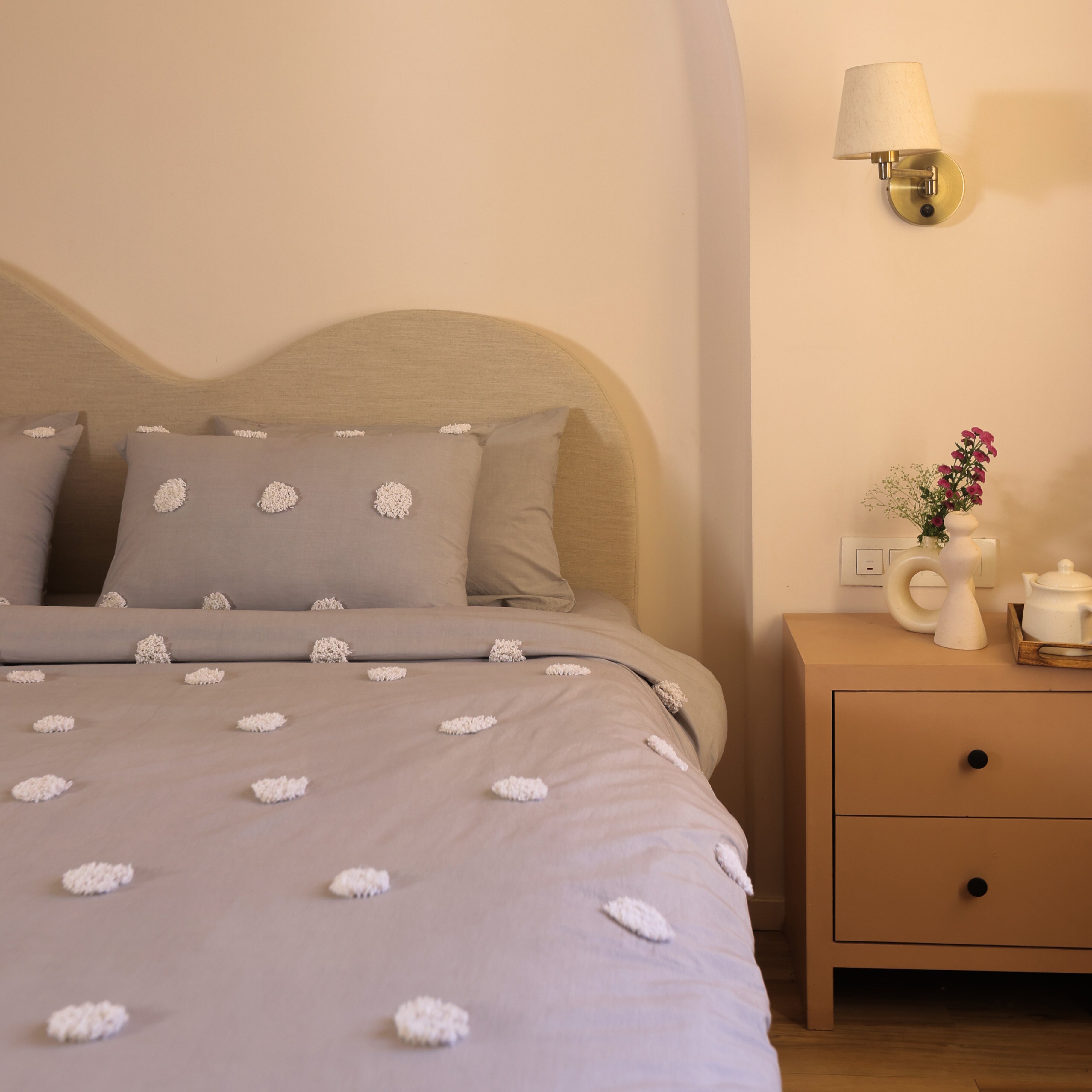 Grey Polka Dots Cotton Duvet Cover