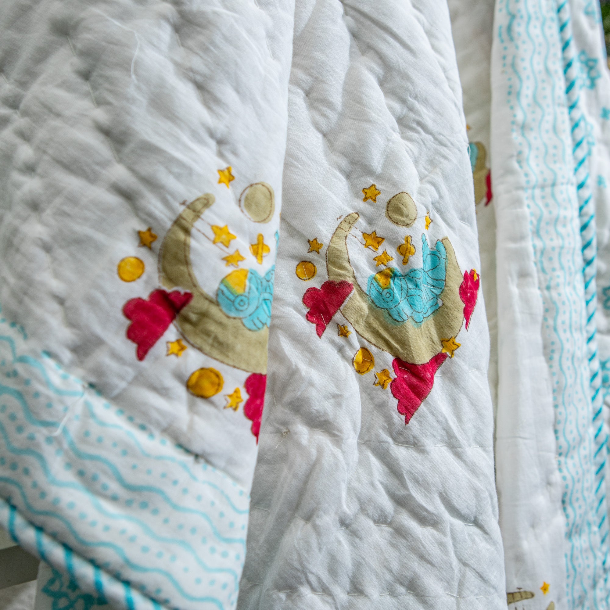 Sleepy Astronaut Muslin Baby Quilt