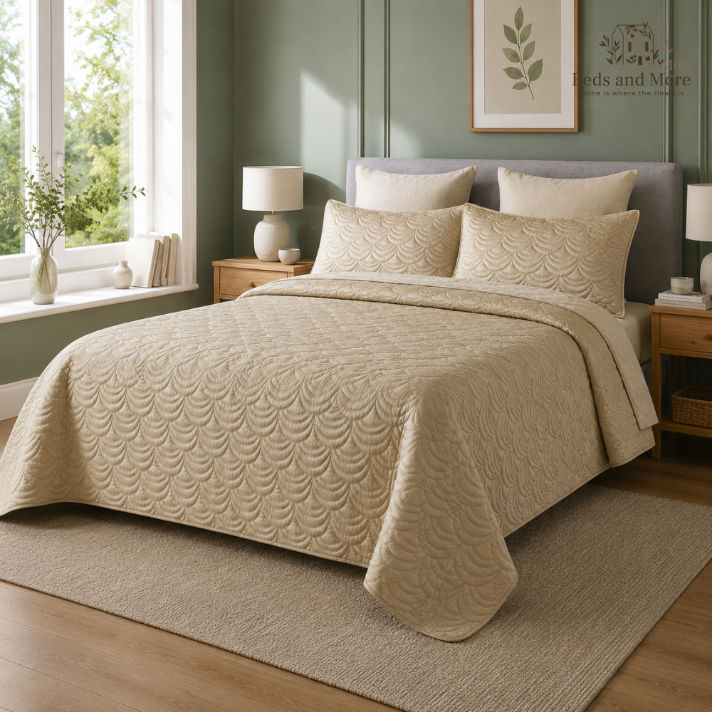 The Scallop Symphony Cotton Bedcover with two matching pillow covers