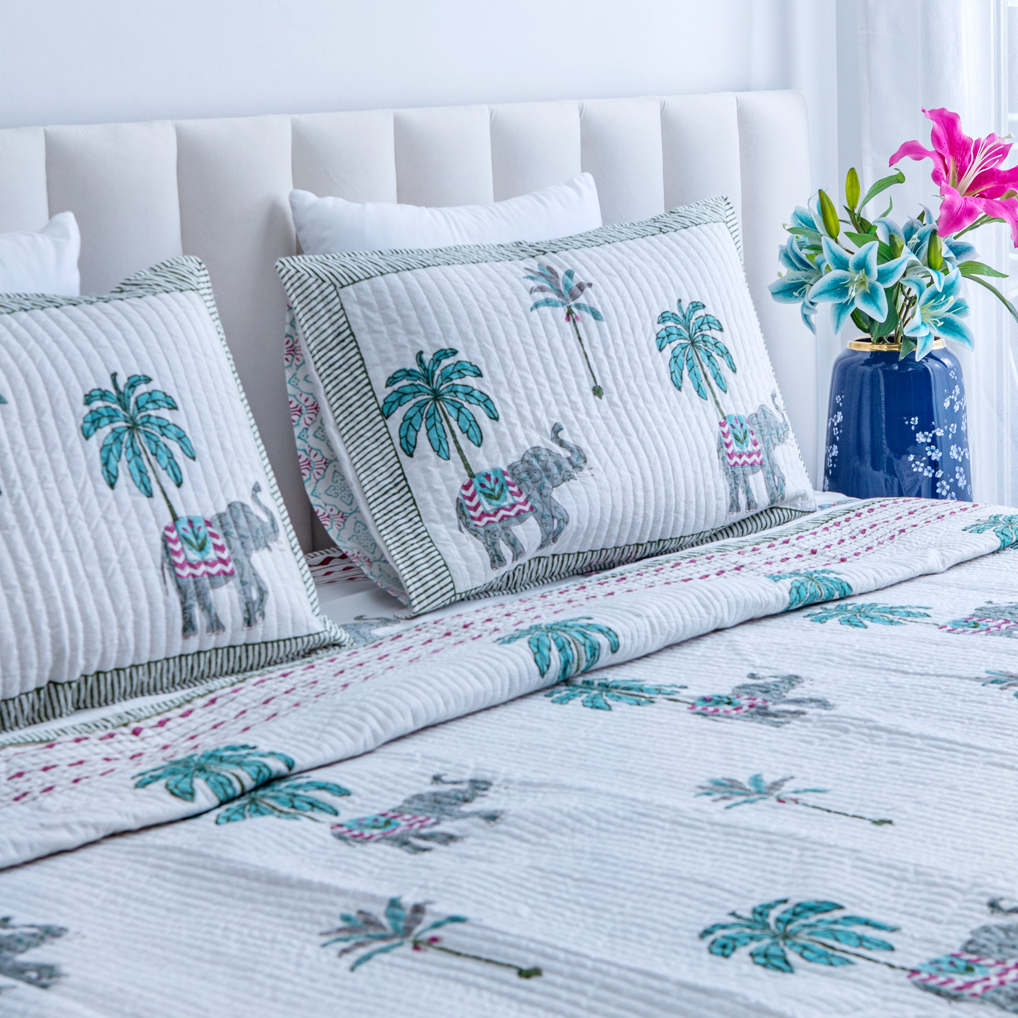 The Palm Retreat -  Pure Cotton Bedcover with two matching pillow covers