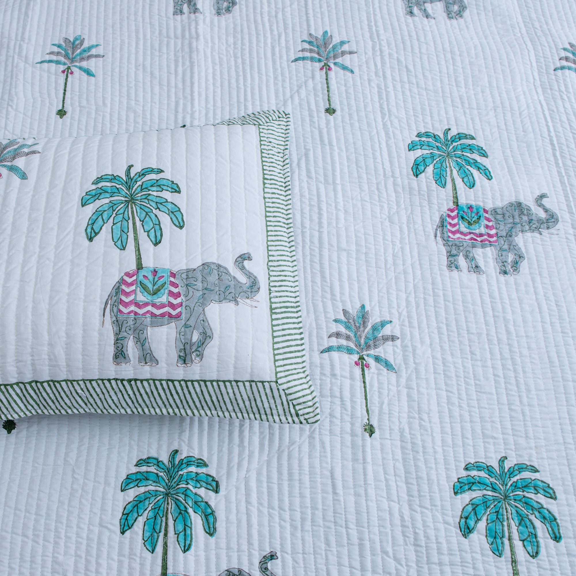 The Palm Retreat -  Pure Cotton Bedcover with two matching pillow covers