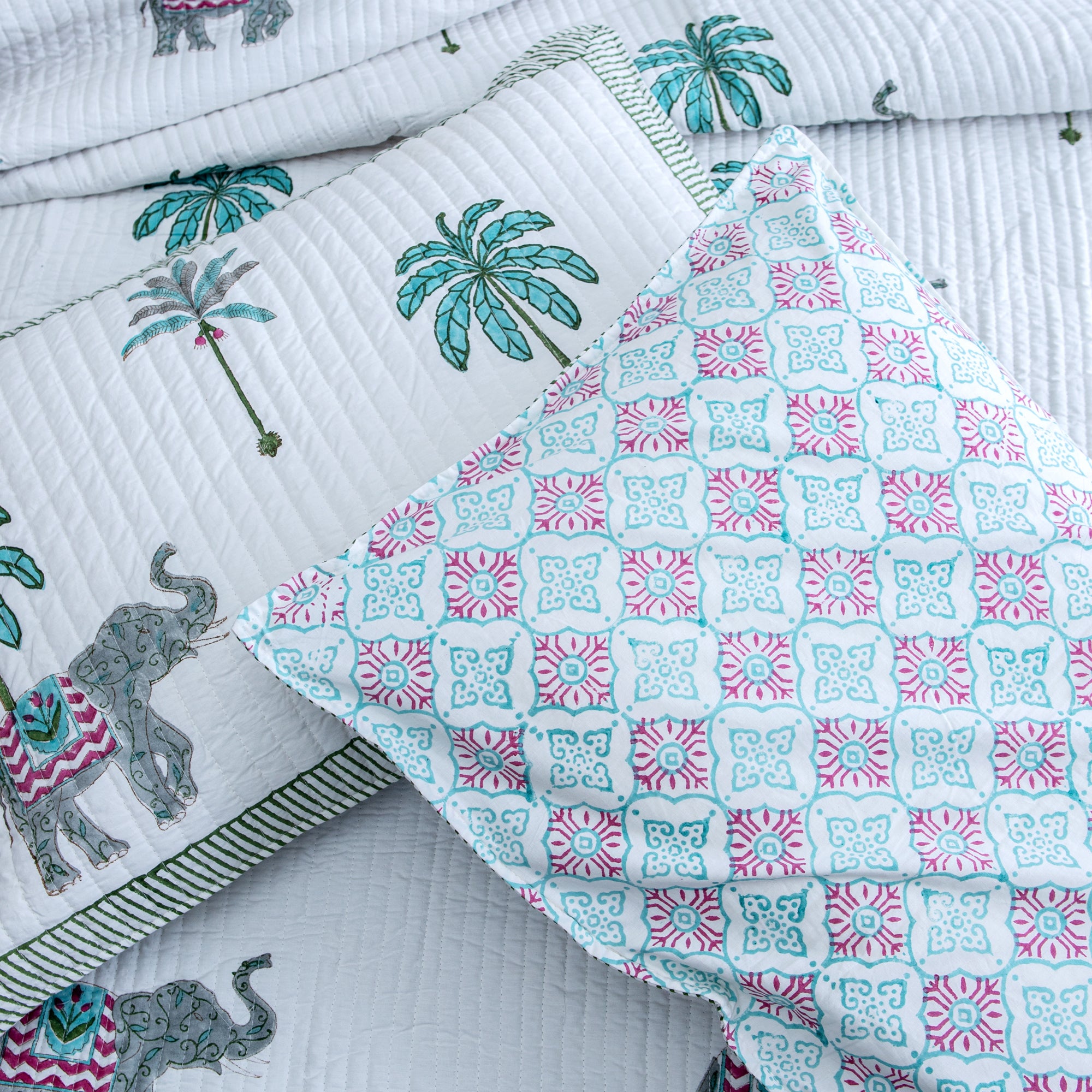 The Palm Retreat - Pure Cotton Bedcover with two matching pillow covers