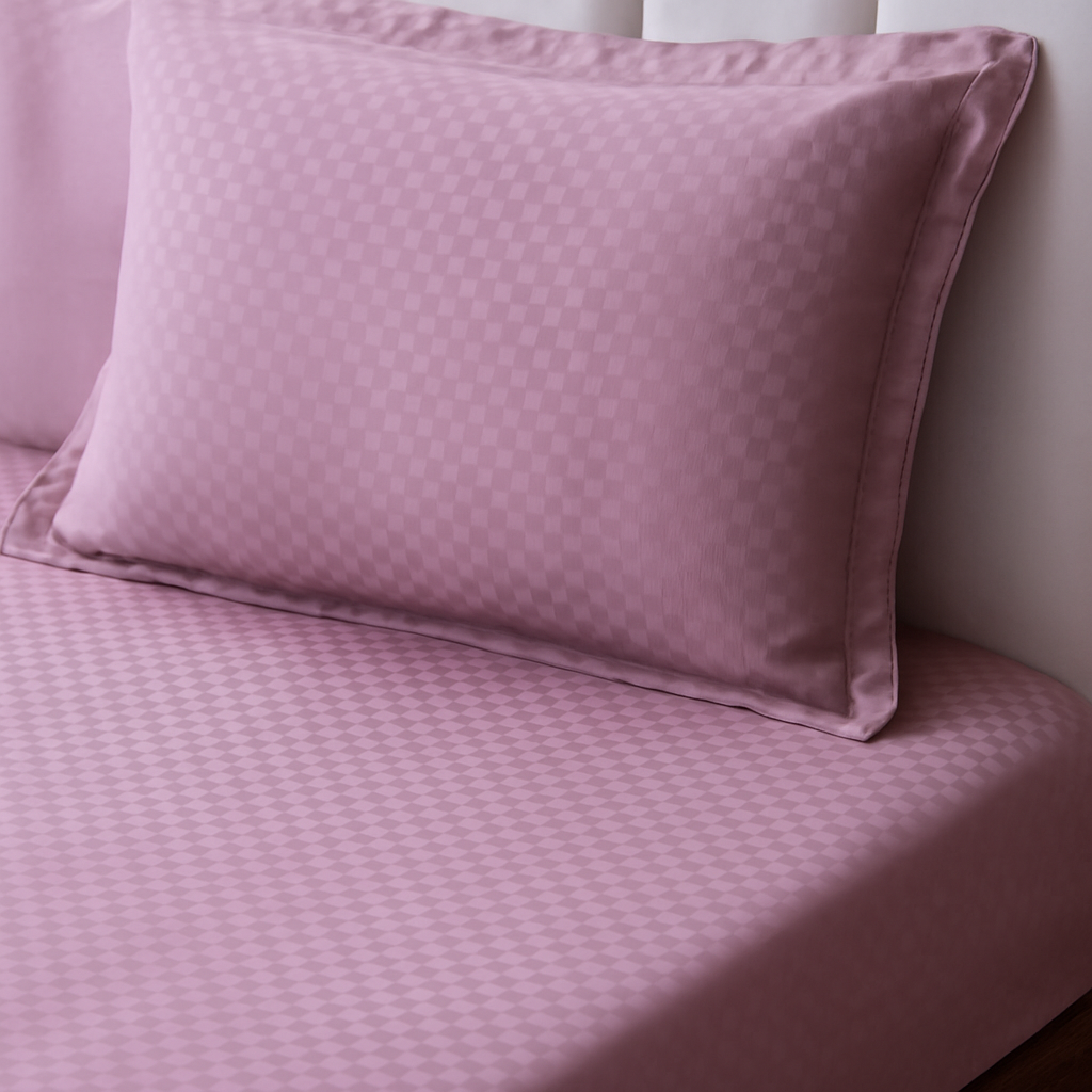 Jacquard Mauve Super King Size Cotton Bedsheet with matching pillow covers