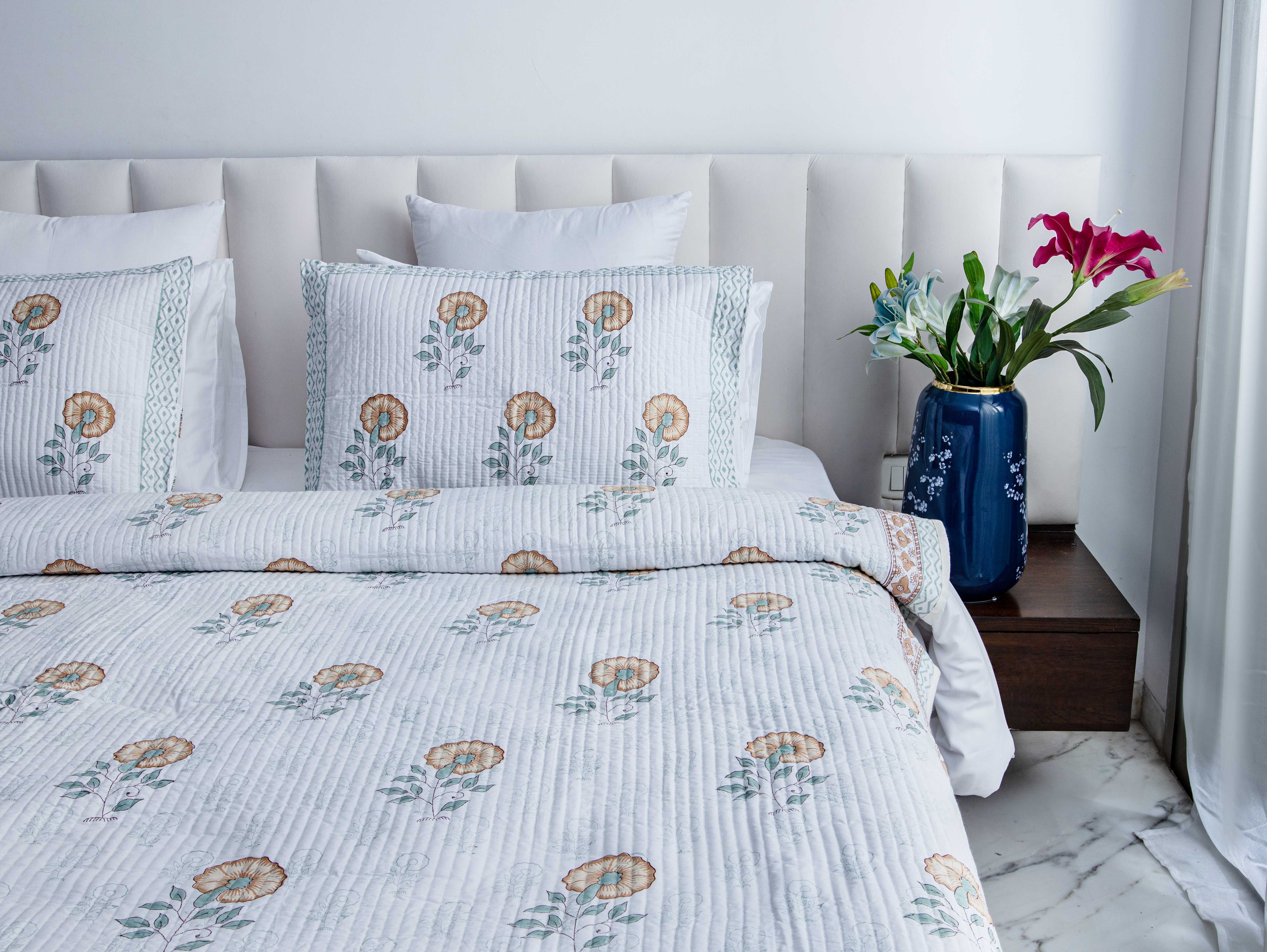 Serene Ensemble - Pure Cotton Bedcover with two matching pillow covers