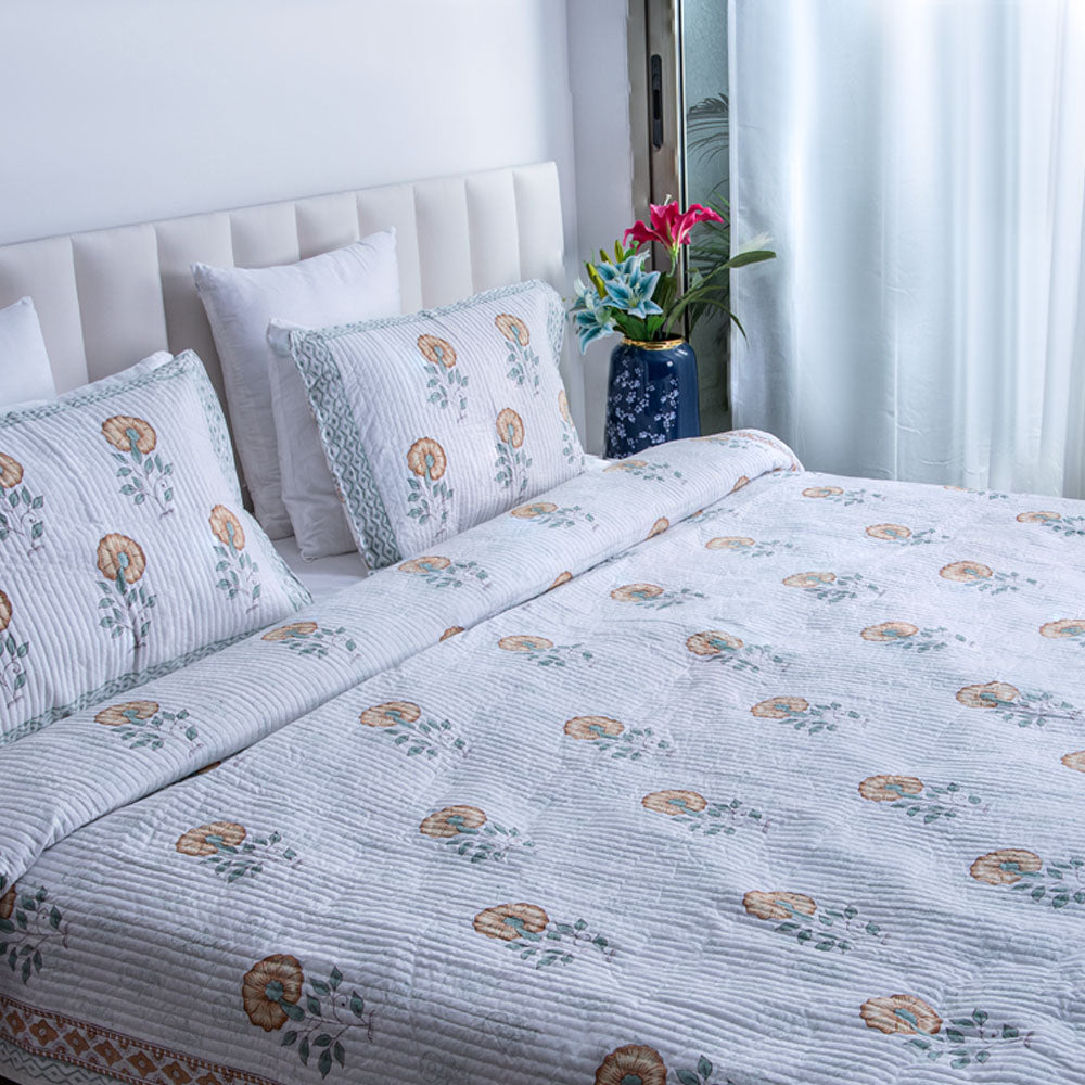 Serene Ensemble - Pure Cotton Bedcover with two matching pillow covers