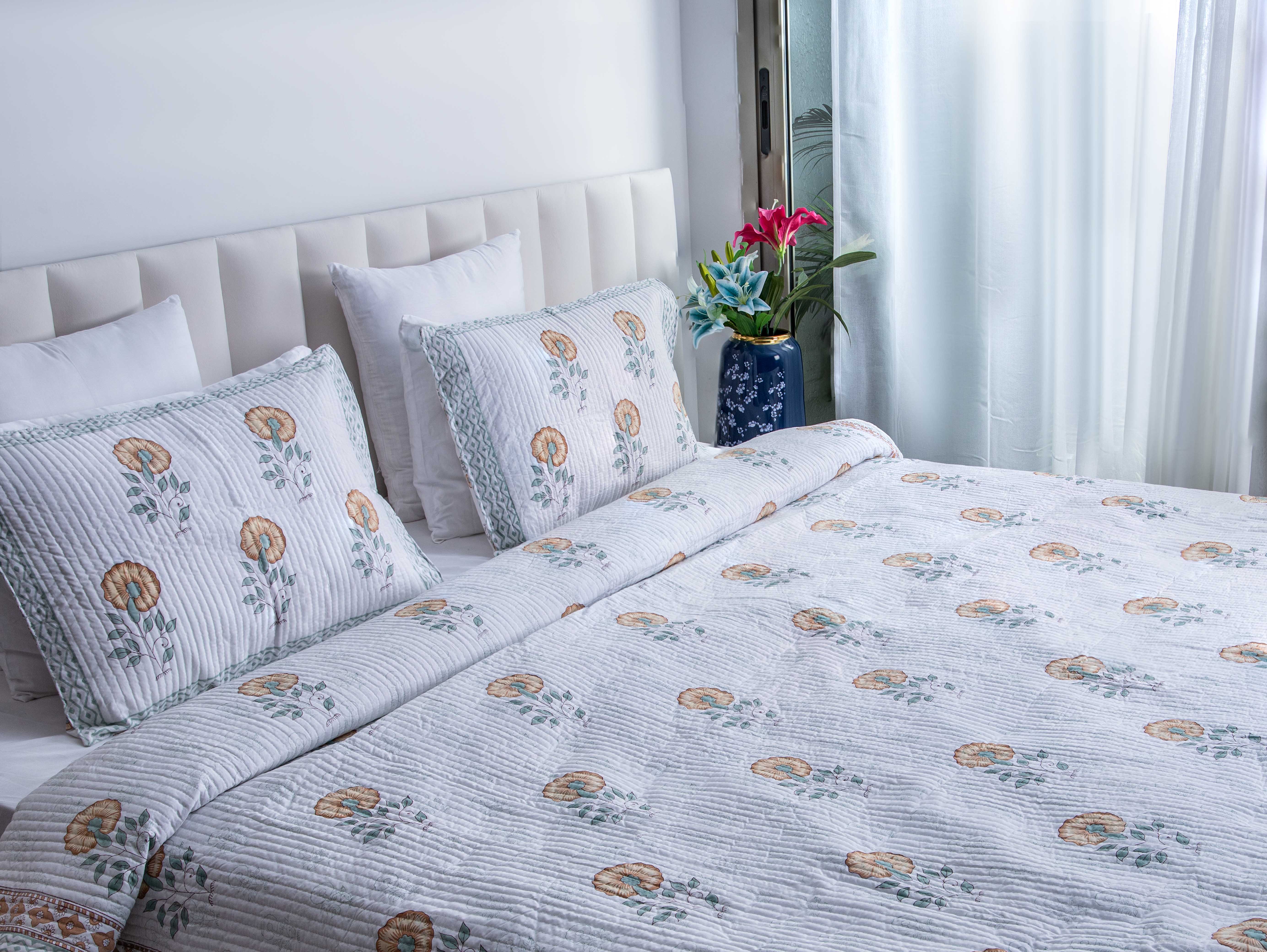 Serene Ensemble - Pure Cotton Bedcover with two matching pillow covers