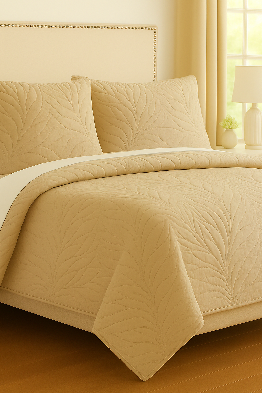 The Golden Glow Cotton Bedcover with two matching pillow covers