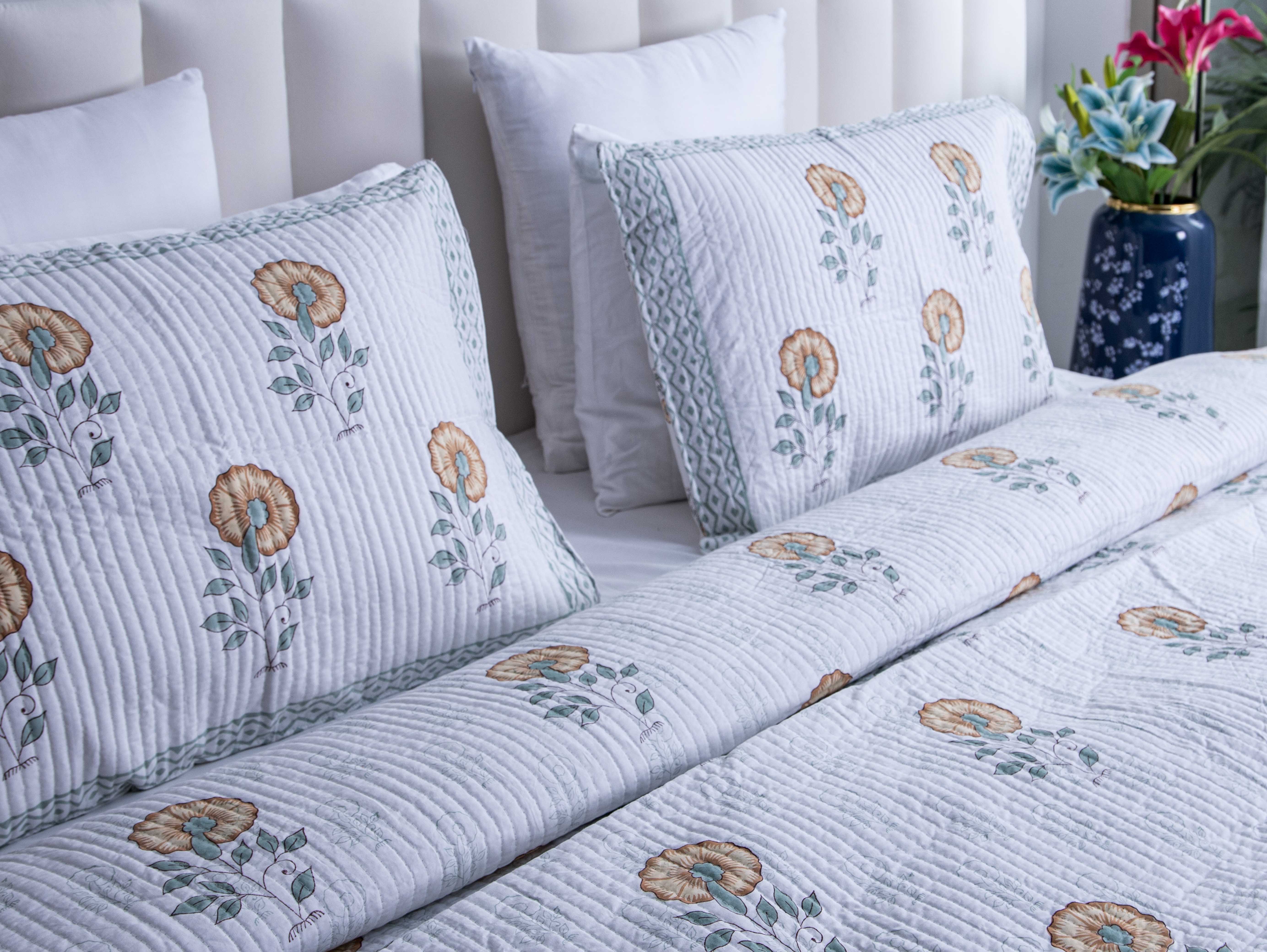 Serene Ensemble - Pure Cotton Bedcover with two matching pillow covers