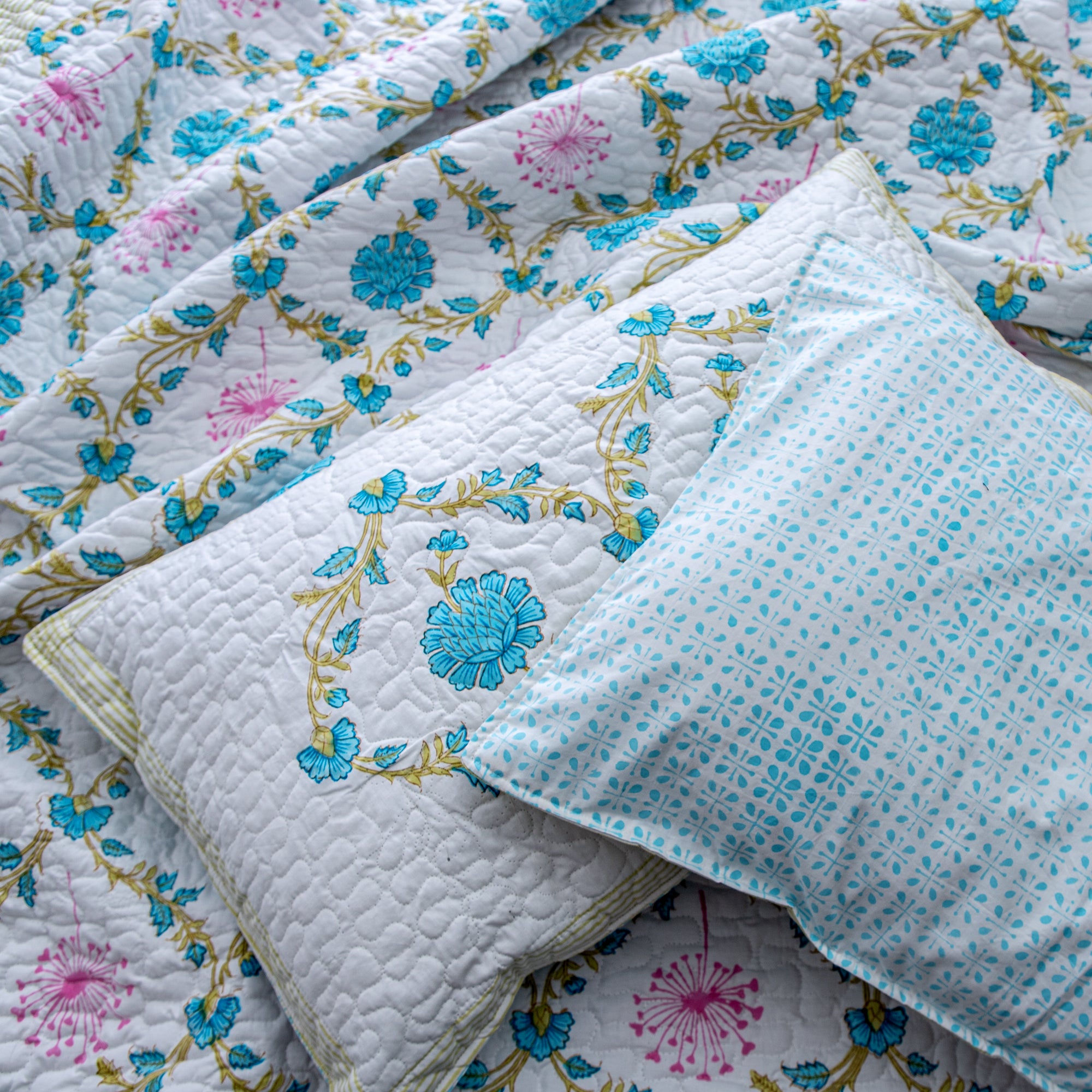 Summer Breeze - Pure Cotton Bedcover with two matching pillow covers