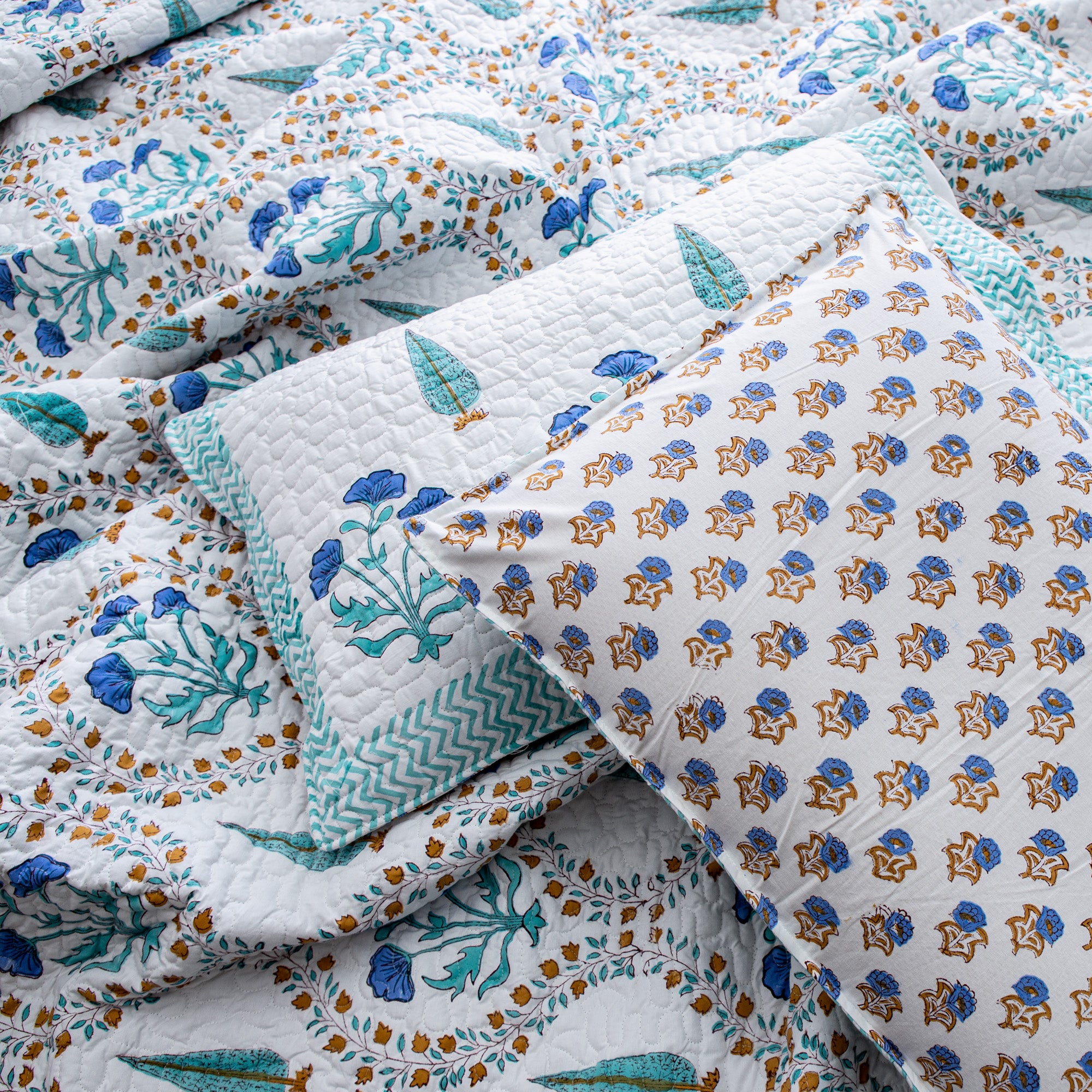 Blue Paradise - Pure Cotton Bedcover with two matching pillow covers