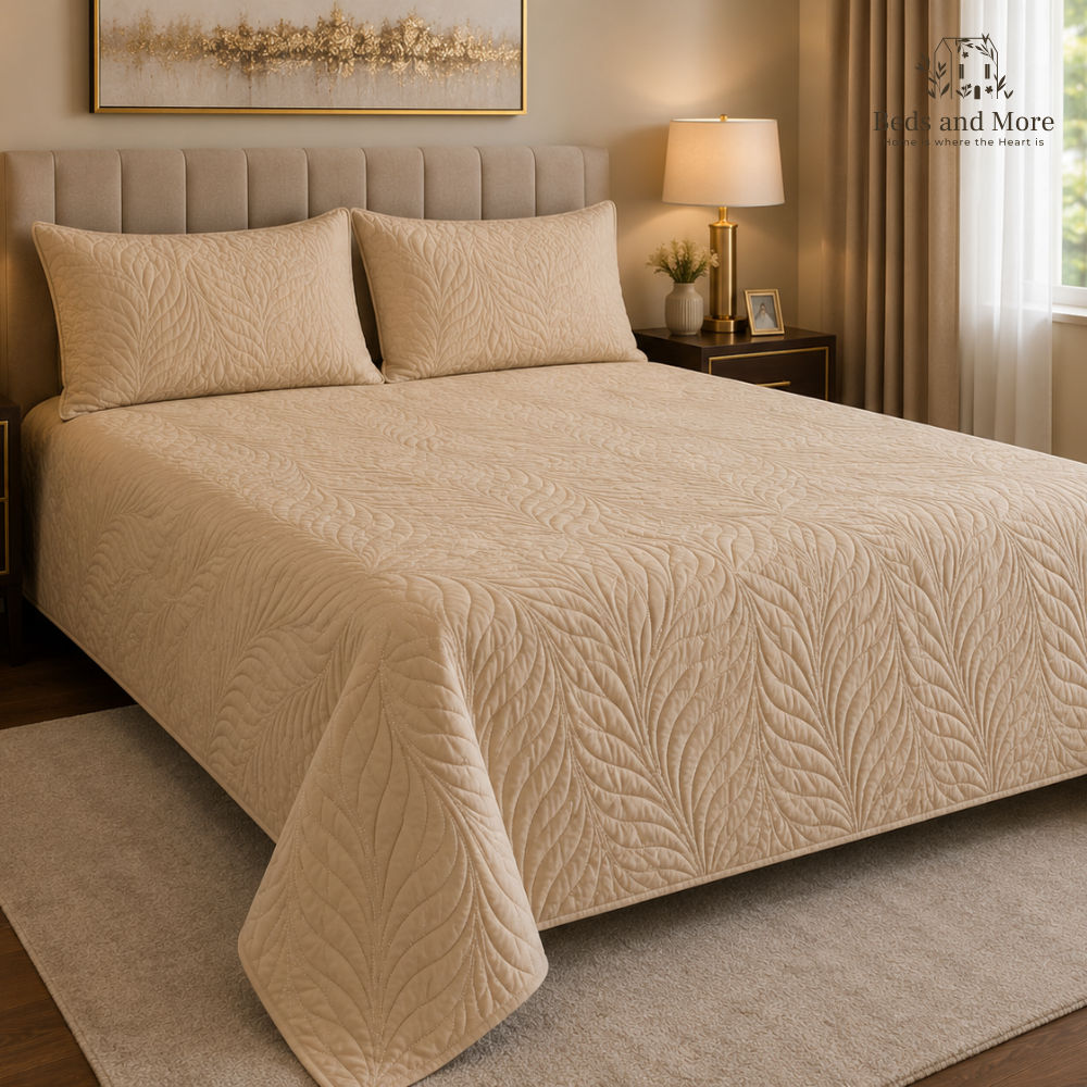 The Golden Glow Cotton Bedcover with two matching pillow covers