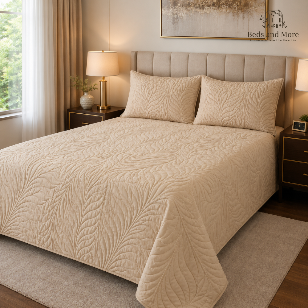 The Golden Glow Cotton Bedcover with two matching pillow covers