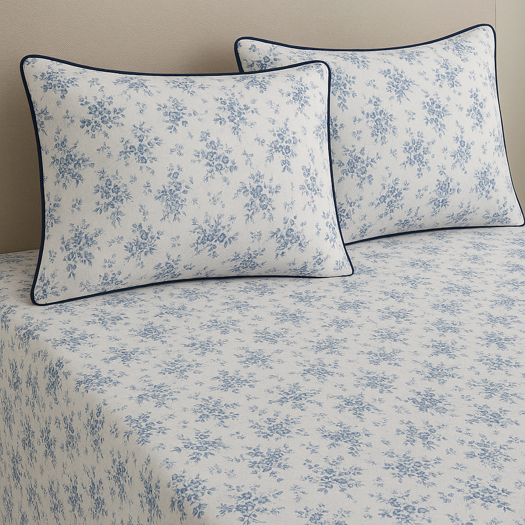 Floral Blues - Cotton Bedsheet Set with Two Pillow Covers