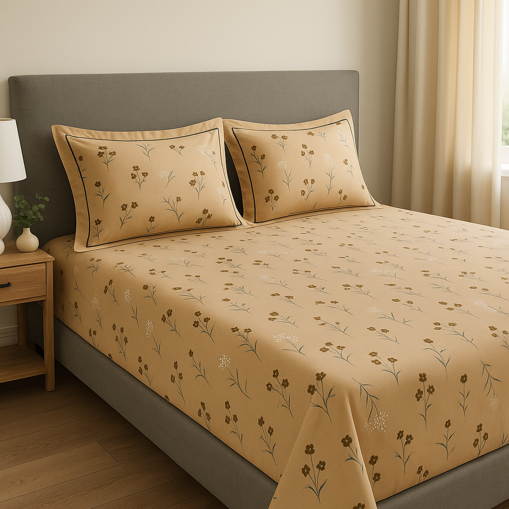 Floral Warmth - 600 TC Cotton Bedsheet Set with Two Pillow Covers
