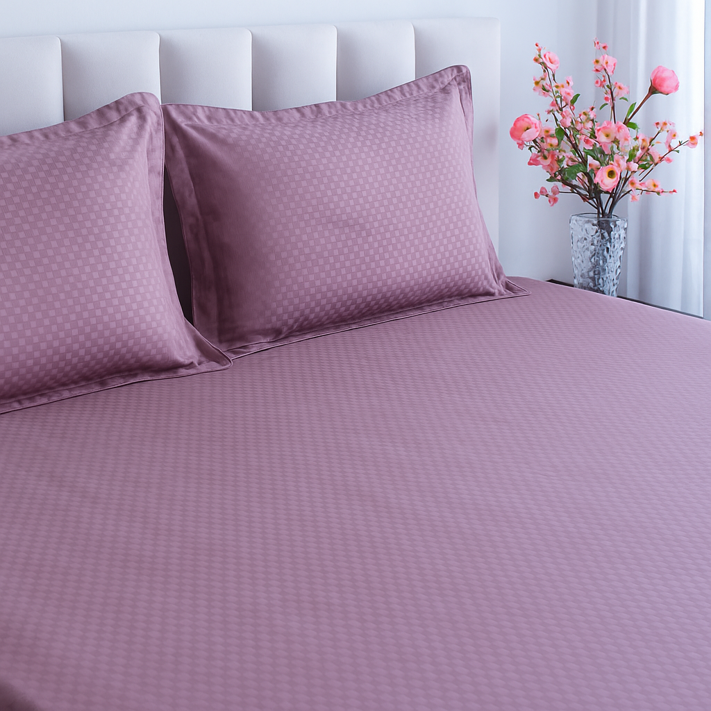 Jacquard Mauve Super King Size Cotton Bedsheet with matching pillow covers