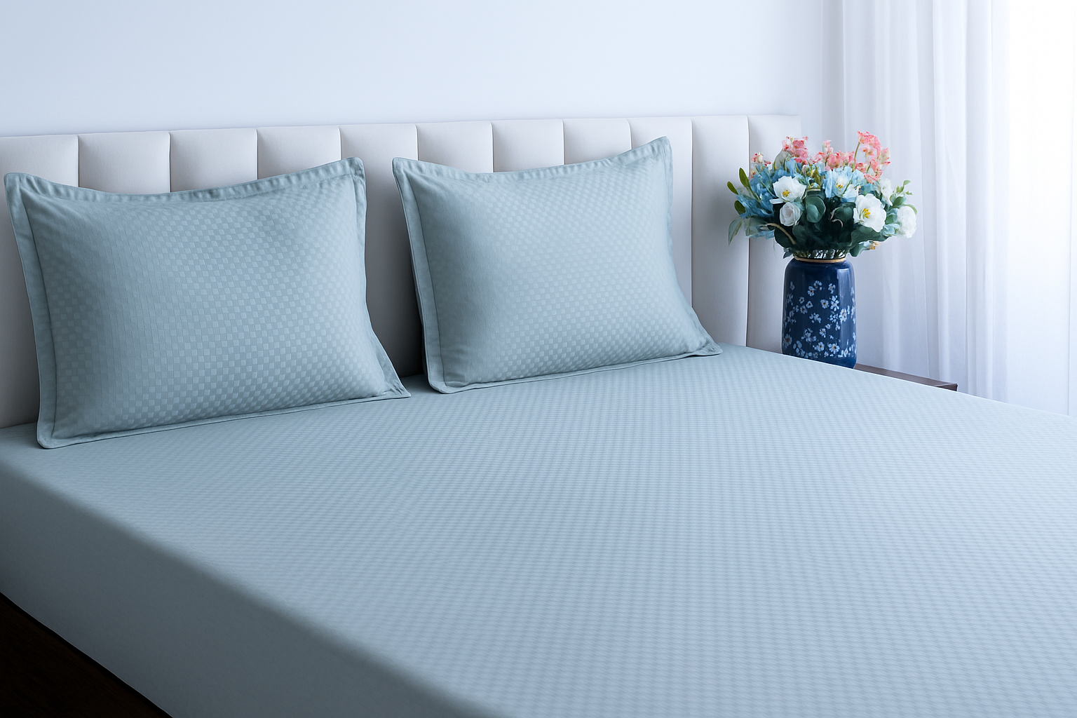 Jacquard Mint Green Super King Size Cotton Bedsheet with matching pillow covers