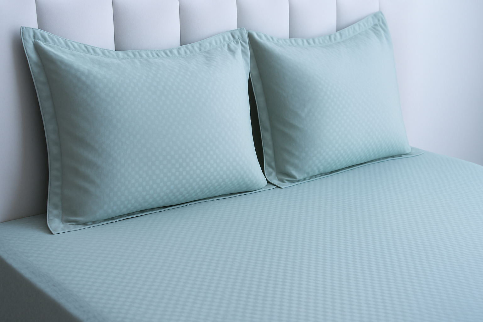 Jacquard Mint Green Super King Size Cotton Bedsheet with matching pillow covers