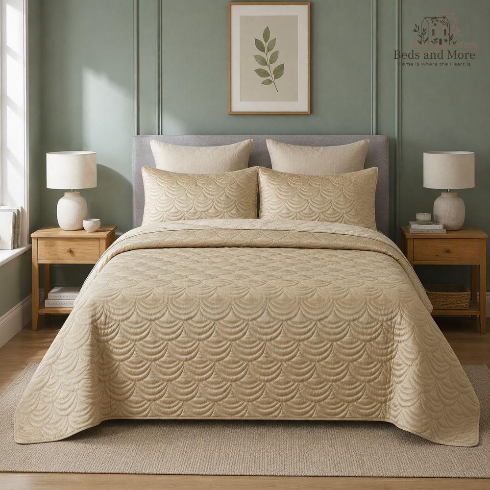 The Scallop Symphony Cotton Bedcover with two matching pillow covers
