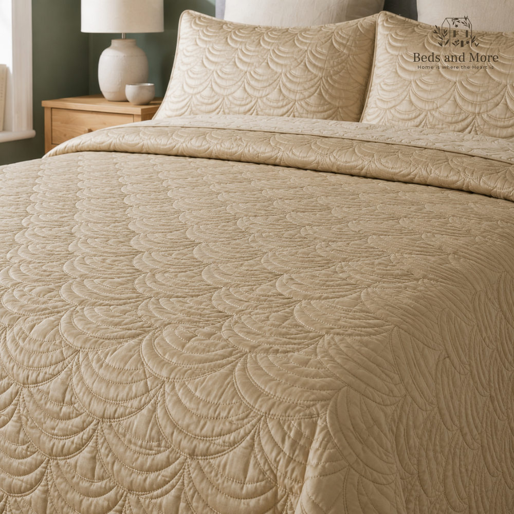 The Scallop Symphony Cotton Bedcover with two matching pillow covers