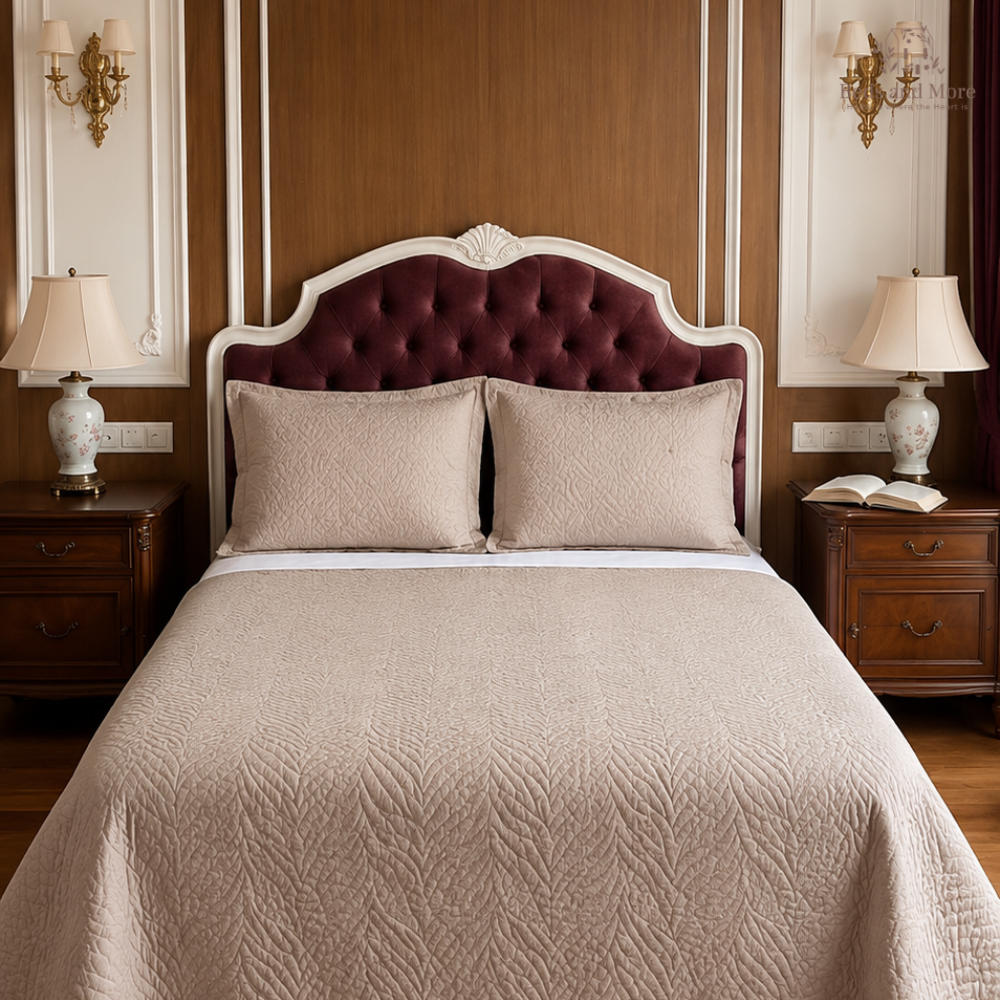 Blush Haven Cotton Quilted Bedcover with two matching pillow covers