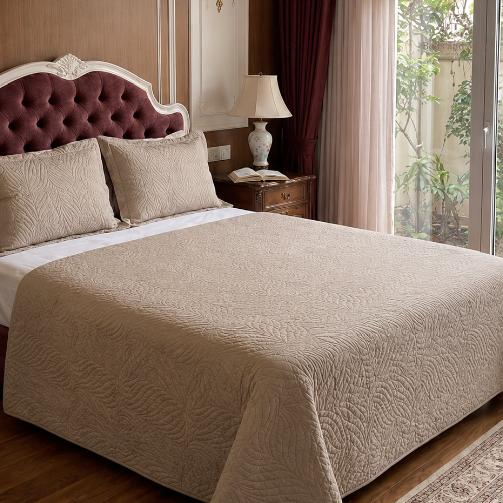 Blush Haven Cotton Quilted Bedcover with two matching pillow covers