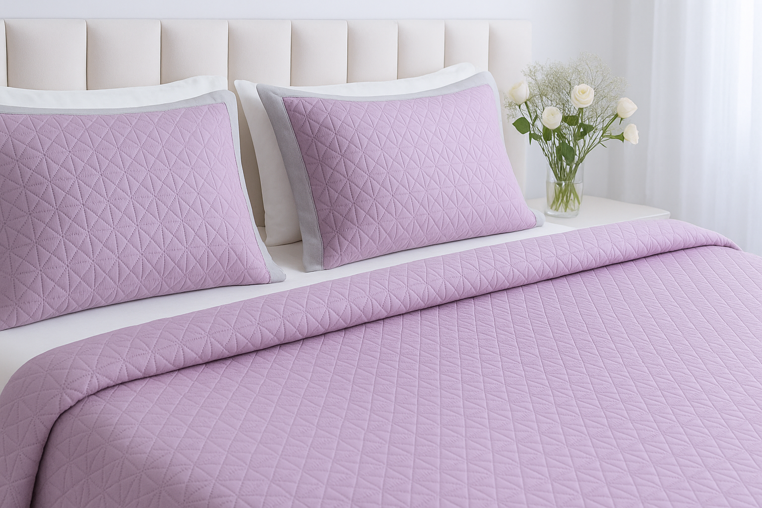 Lavender Hues QUILTED BEDCOVER SET - SUPER KING BEDCOVER WITH TWO MATCHING PILLOW COVERS