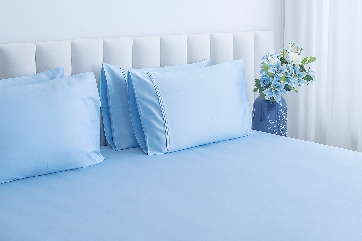 Sky Blue Bedsheet with 4 matching pillow covers - Super King Size bedsheet
