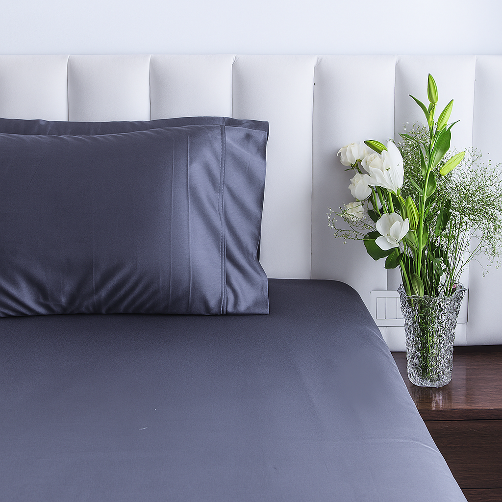 Dark Grey Bedsheet with 4 matching pillow covers - Super King Size bedsheet