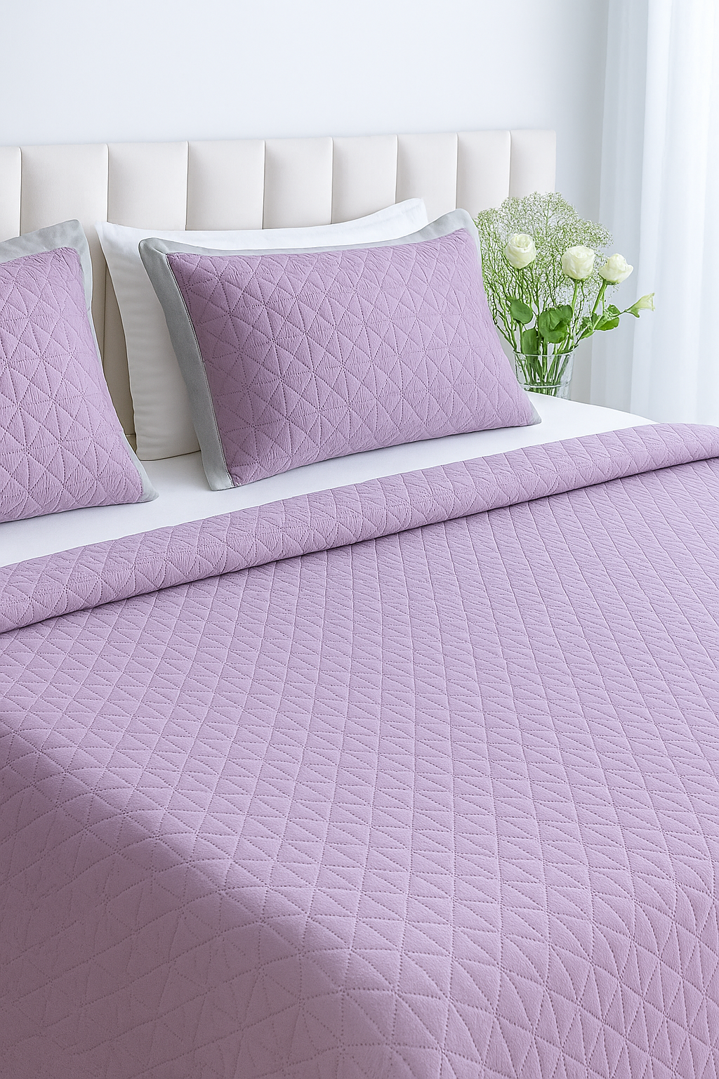 Lavender Hues QUILTED BEDCOVER SET - SUPER KING BEDCOVER WITH TWO MATCHING PILLOW COVERS