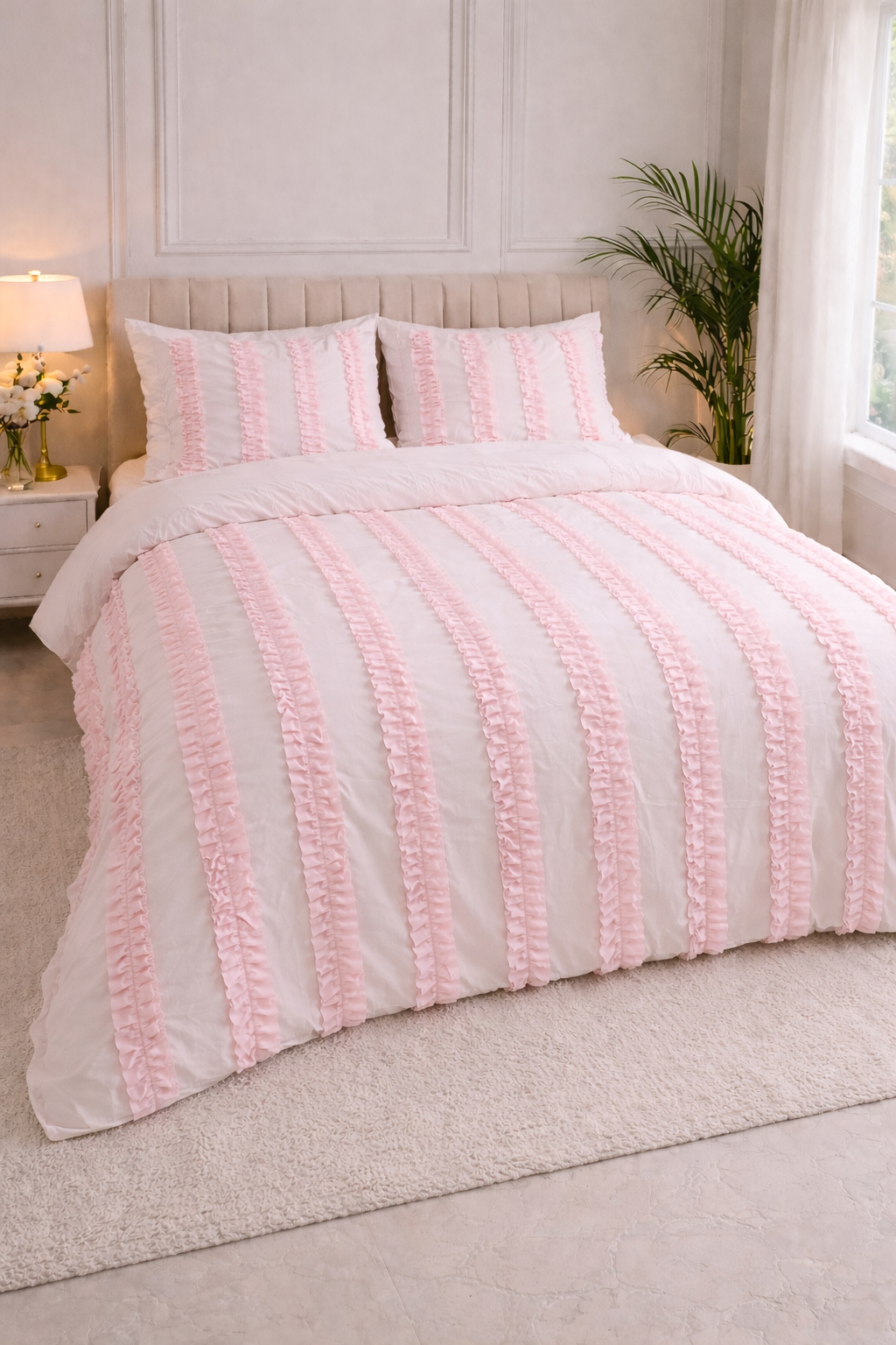 The Macaron Stripes Ruffled Bedding Set