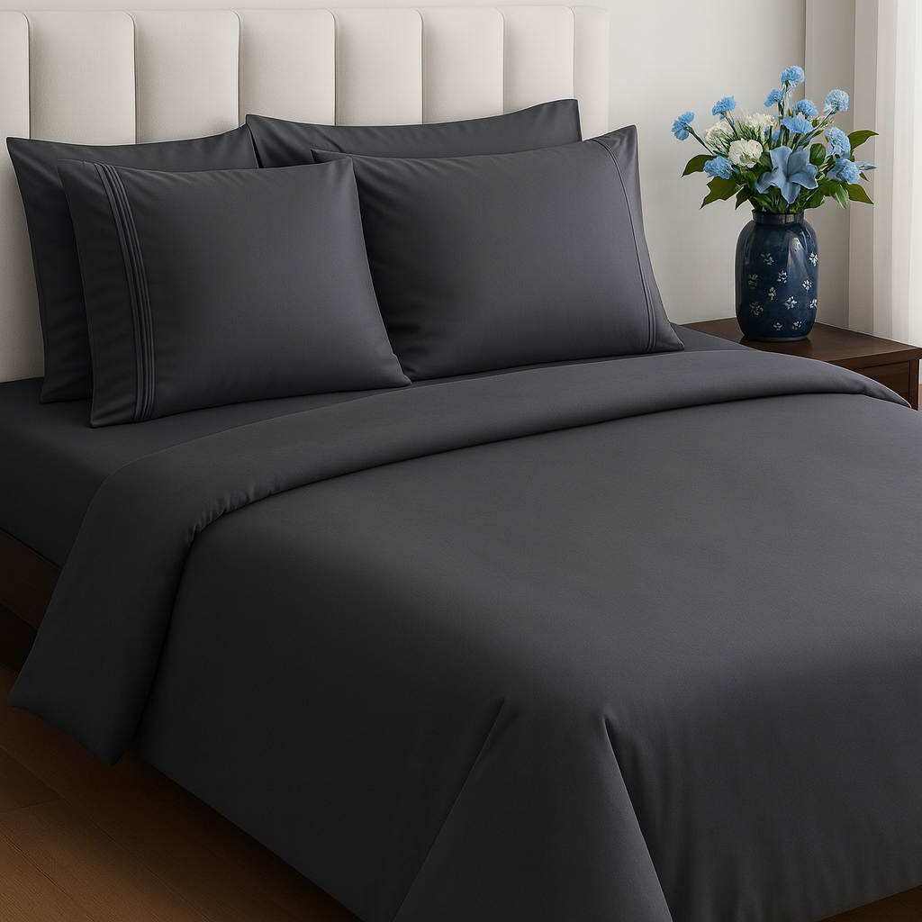 Dark Grey Bedsheet with 4 matching pillow covers - Super King Size bedsheet